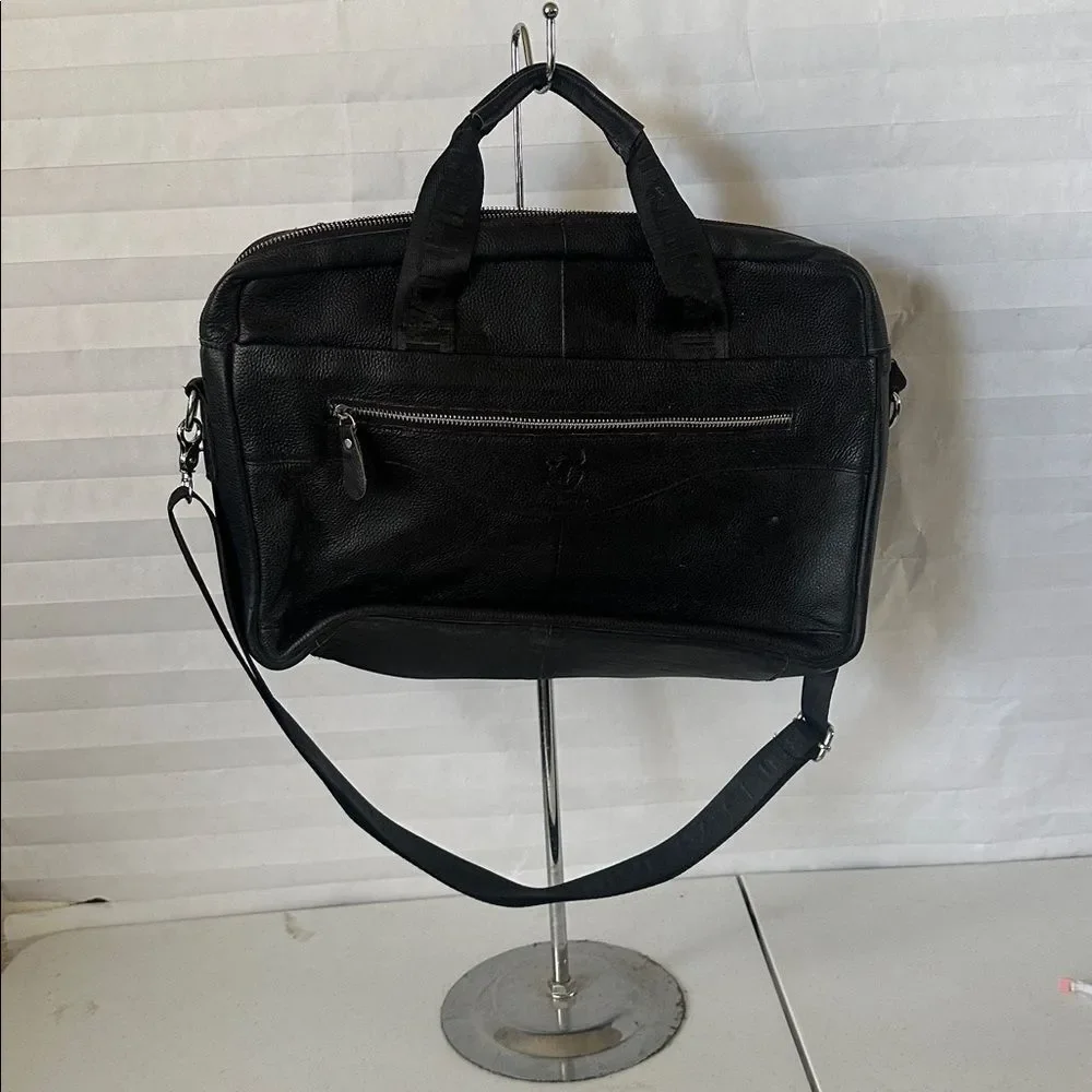 BullCaptain Men’s Black Leather Messenger/Briefcase Bag